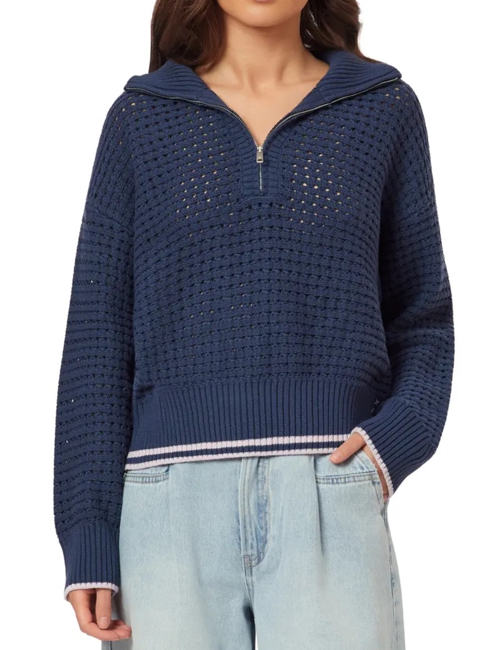 NWT Scotch & Sod 3/4 Zip Pointelle Pullover Sweater Blue Size XS